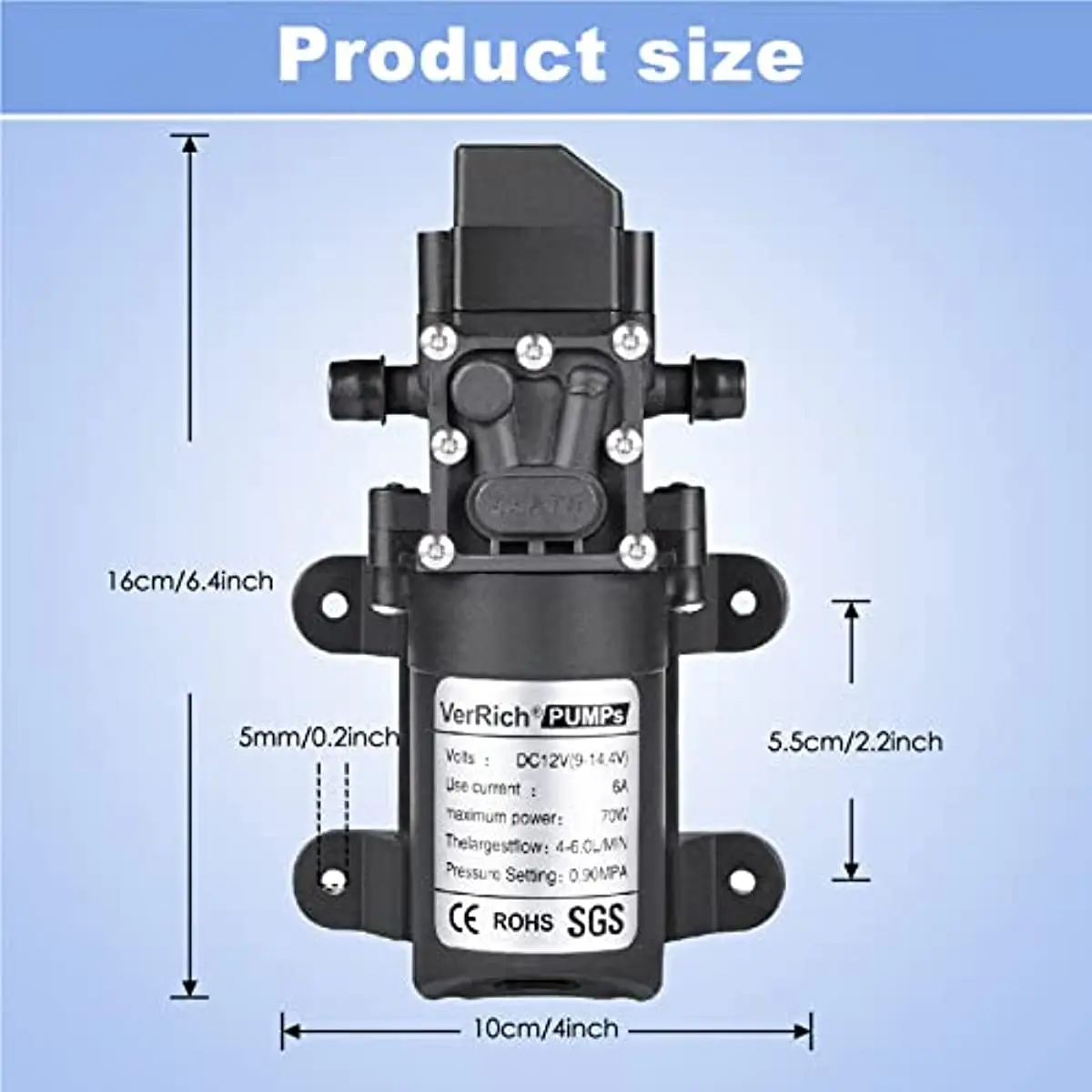 

TDRFORCE Diaphragm Pump, 12V Water Pump 70W 6A Intelligent Self Priming Sprayer Pump 6 L/Min 0.9MPA 131 PSI