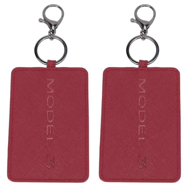 

2X Key Card Holder For Tesla Model 3, Anti-Dust Light Leather With Keychain For Tesla Model 3 Accessories Red