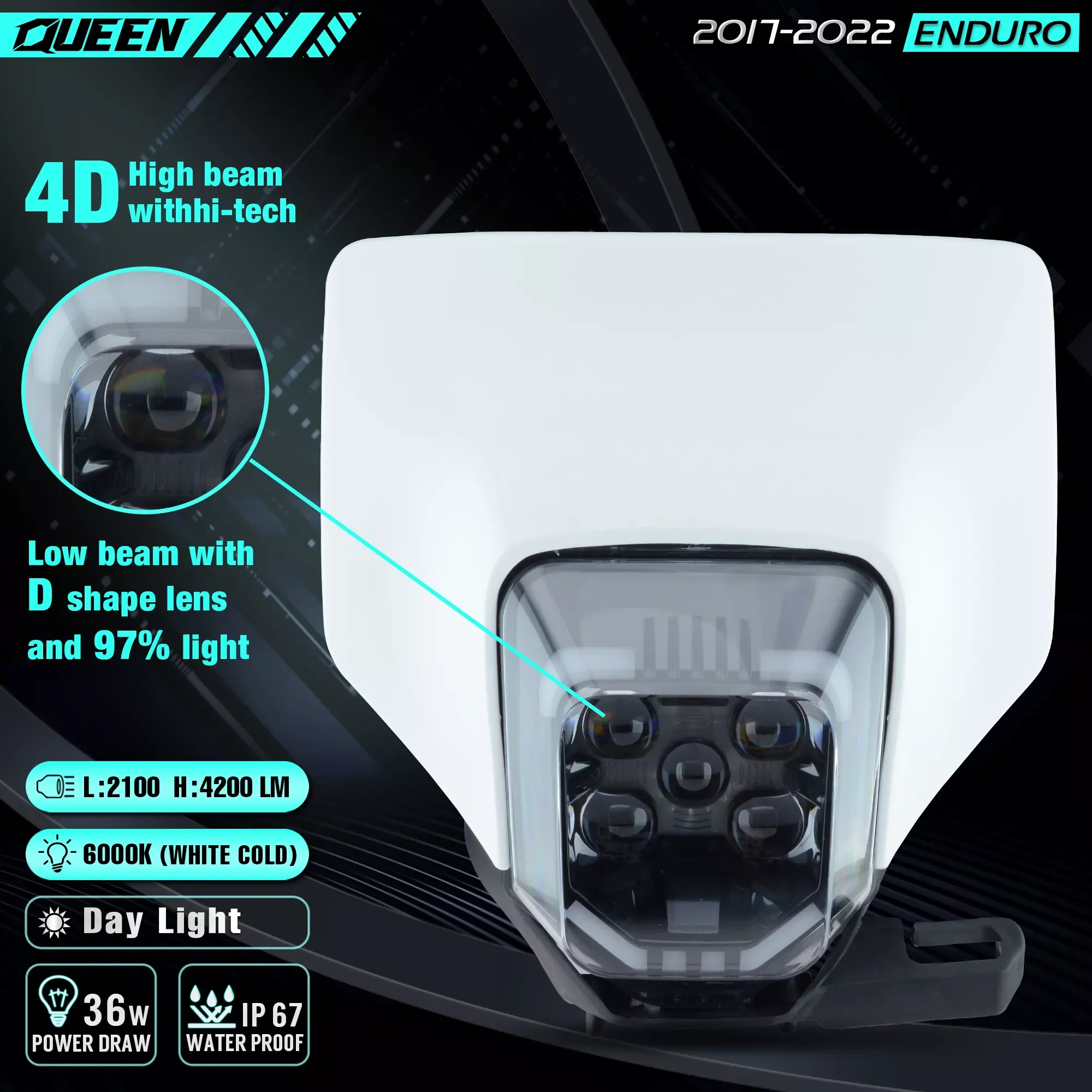 

NEW2023 QUEEN X MOTOR Motorcycle LED Headlight Headlamp Light Fairing For Husqvarna FC TC FE TE MX Dirt Bike Enduro LED Headligh