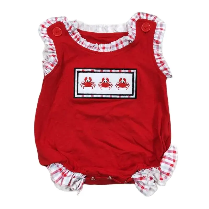 

Infants Girls Onesies Clothing Newborn Baby Summer Sleeveless Cartoon Crab Embroidery Romper Cotton One-piece Suits