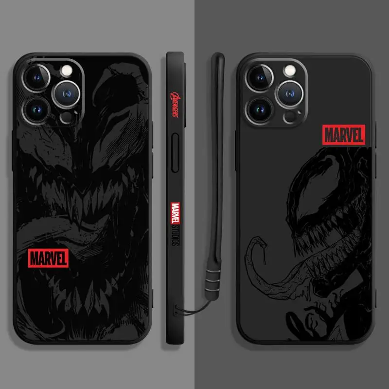 

Luxury Black Venom Square Liquid Phone Case For Apple iPhone 14 13 12 11 Pro Max 13 12 Mini XS XR X 7 8 6 6S 5 5S Plus Cover
