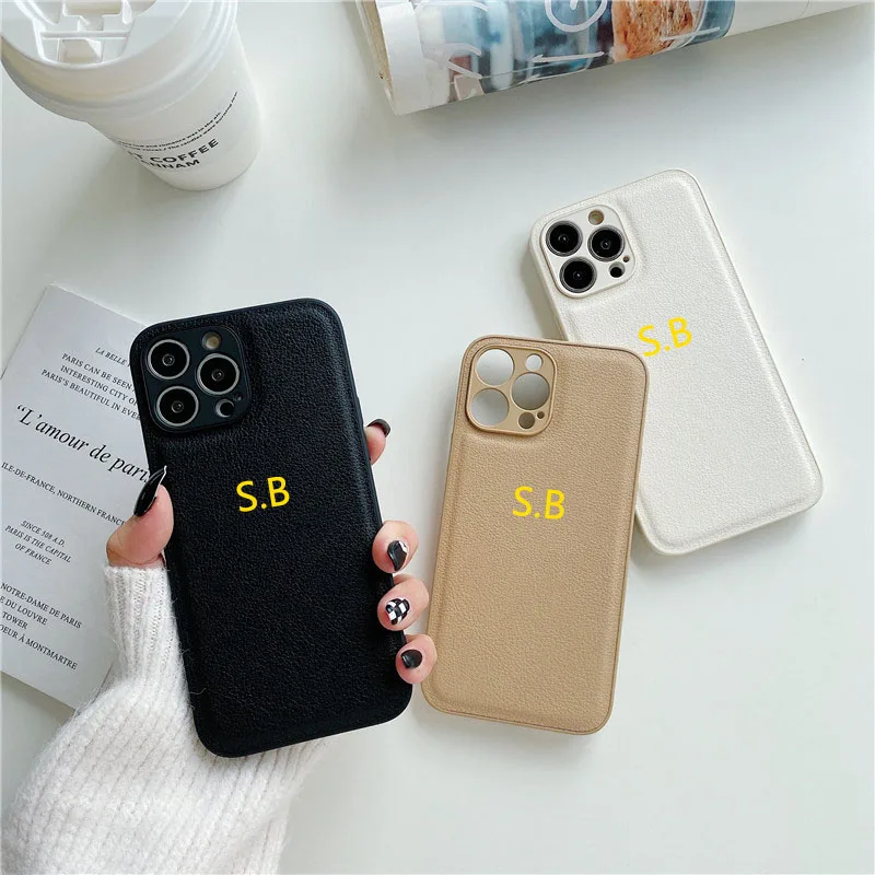 

Personalise Initials Name Letters Leather Soft Phone Case For iPhone 14 12 13 Pro Max MiNi X XS XR 7 8 Plus SE Shockproof Cover