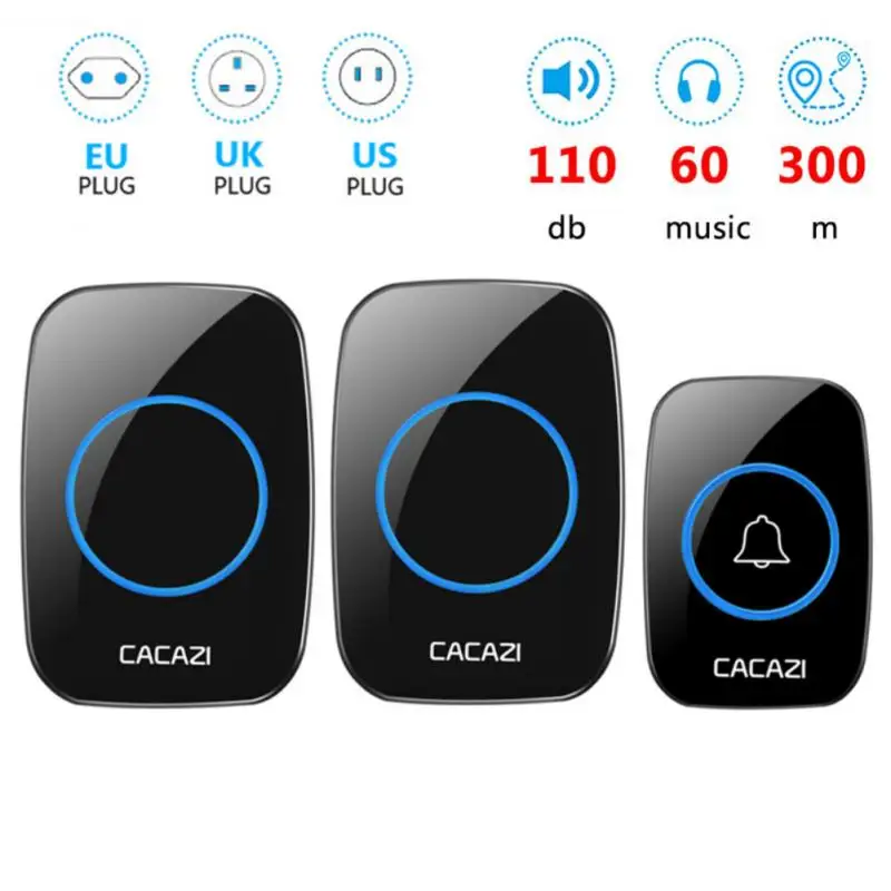 

CACAZI Wireless Waterproof Doorbell 300m Range US EU UK AU Plug Home Intelligent Door Bell Chime 1 Button 1 2 Receiver 433mhz