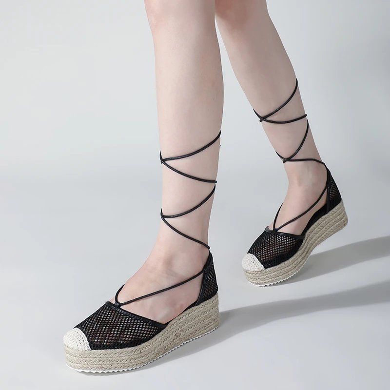 

Women Summer Sandals Round Head Breathable Ankle Strap Ladies Flat Beach Shoes Fashion Rome Cross-Tie Female Sandal Large Size