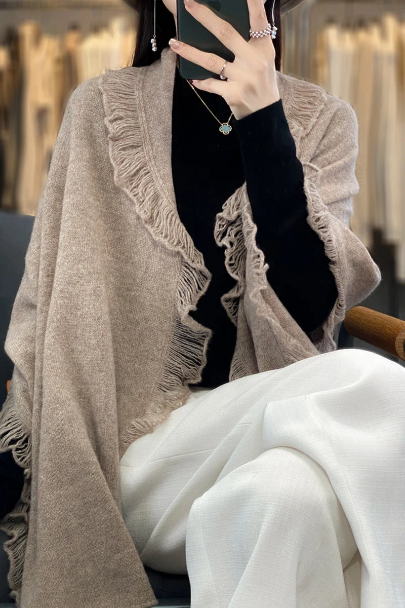 Новинка 2024 трендовая шаль из 100% шерсти идеальные Женские аксессуары с кисточками