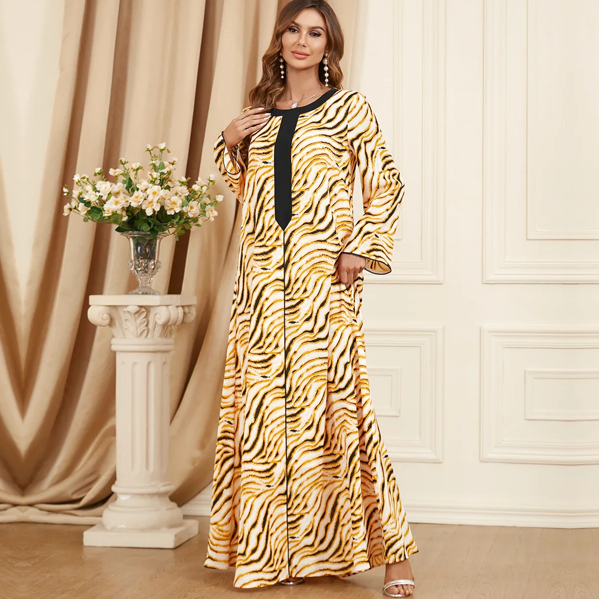 African Dresses for Women Summer Elegant African Women O-neck Long Sleeve Plus Size Long Dress Muslim Abaya African Clothes