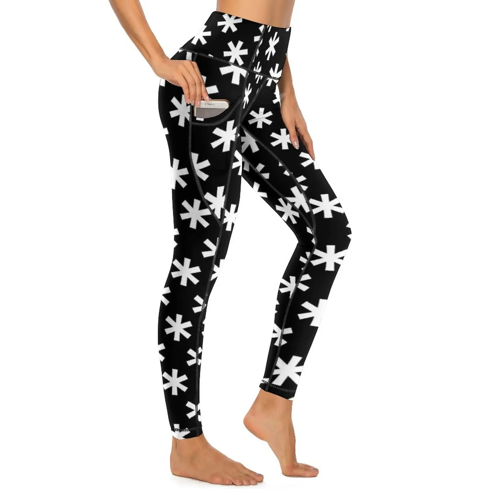 

Fun Snowflake Leggings Sexy Black and White Workout Yoga Pants High Waist Stretchy Sport Legging Pockets Retro Design Leggins