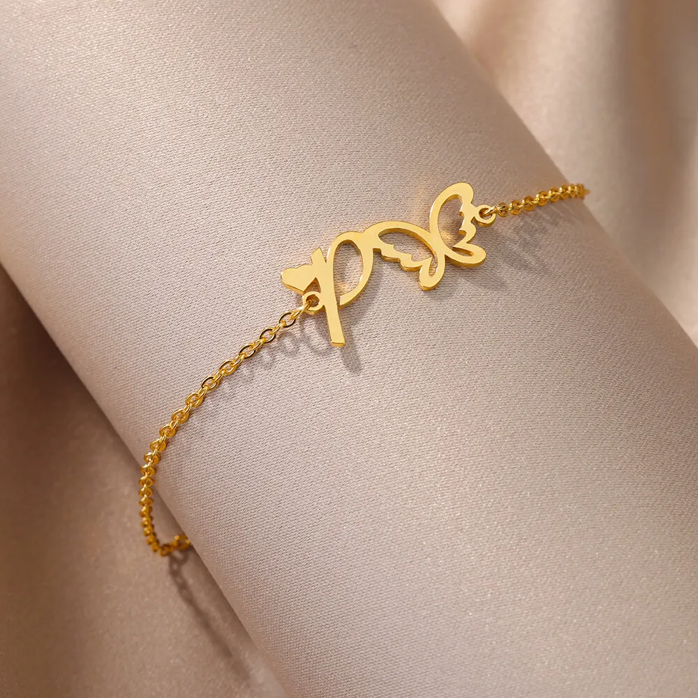 

Initial Letter Ankle Bracelets for Women Stainless Steel Initials Butterfly Anklets Female Beach Accessories Leg Chain Jewelry
