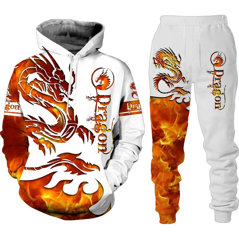 

3D Dragon Printed Men Sweatshirt Hoodies Set Men Animal Tracksuit/Pullover/Jacket/Pants Sportswear Autumn Winter Male Suit