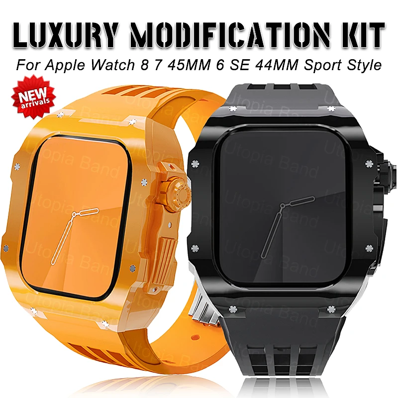 

Luxury Modification Kit For Apple Watch 8 7 6 5 SE Refit Mod Case For iWatch Series Band 45MM 44MM Sports Rubber Strap Watchband