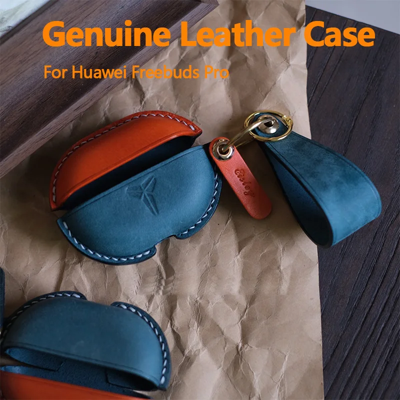 

Genuine Leather For Huawei FreeBuds Pro Case Luxury Real Leather Custom Made Handmade Cover Bluetooth Earphone Cases