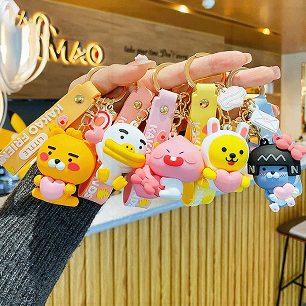 Fashion Kakao Friends Keychain Korea Anime Cartoon Figure Ryan Apeach Car Keyring Doll PVC Backpack Pendant Accessories Kid Gift