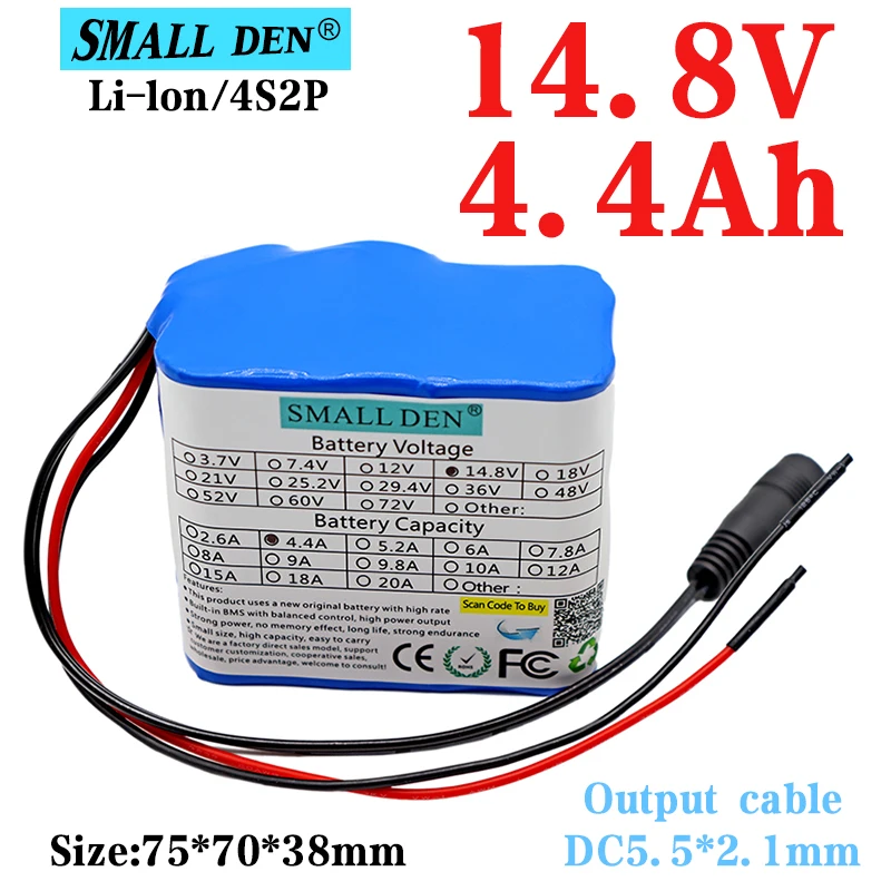 

14.8V 4.4Ah 18650 rechargeable lithium battery pack 16.8V night fishing lamp heater miner's lamp amplifier battery built-in BMS