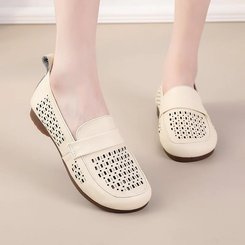 Xiuteng 2022 Spring New Style Small Fragrant Flat Shoes,hole Loafers, Women'S Leather Shoes, British Style Lazy Shoes