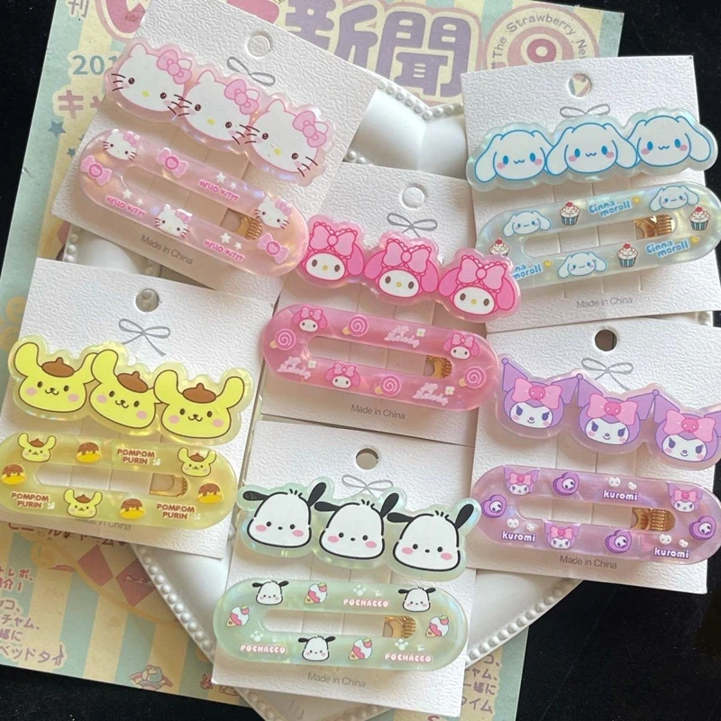 Набор заколок для волос Sanrio 2 шт. Kuromi Hello Kitty Pacha My Melody Cinnamoroll зажим мультяшный милый