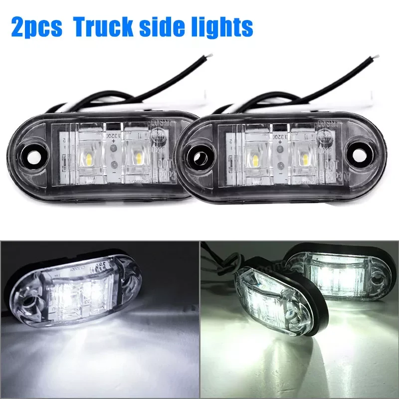 

2Pcs 12V LED Car Side Marker Tail Light White color Automobiles 24V Trailer Truck Lamp 4 pcs screws