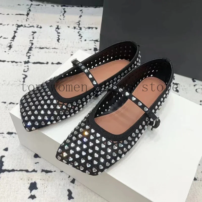 2024 летние новые модные туфли Мэри Джейн с квадратным носком и стразами удобные