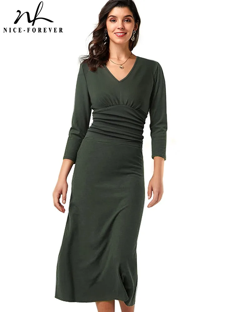 

Женское офисное платье Nice-forever, однотонное Деловое платье трапециевидной формы, вечерние деловые платья, A235