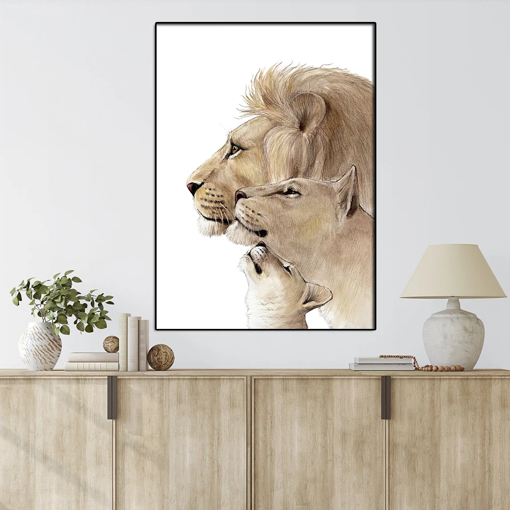 

Lion King Family Posters and Prints Lioness and Cub Canvas Paintings on the Wall Art Animal Portrait Picture For Home Room Decor