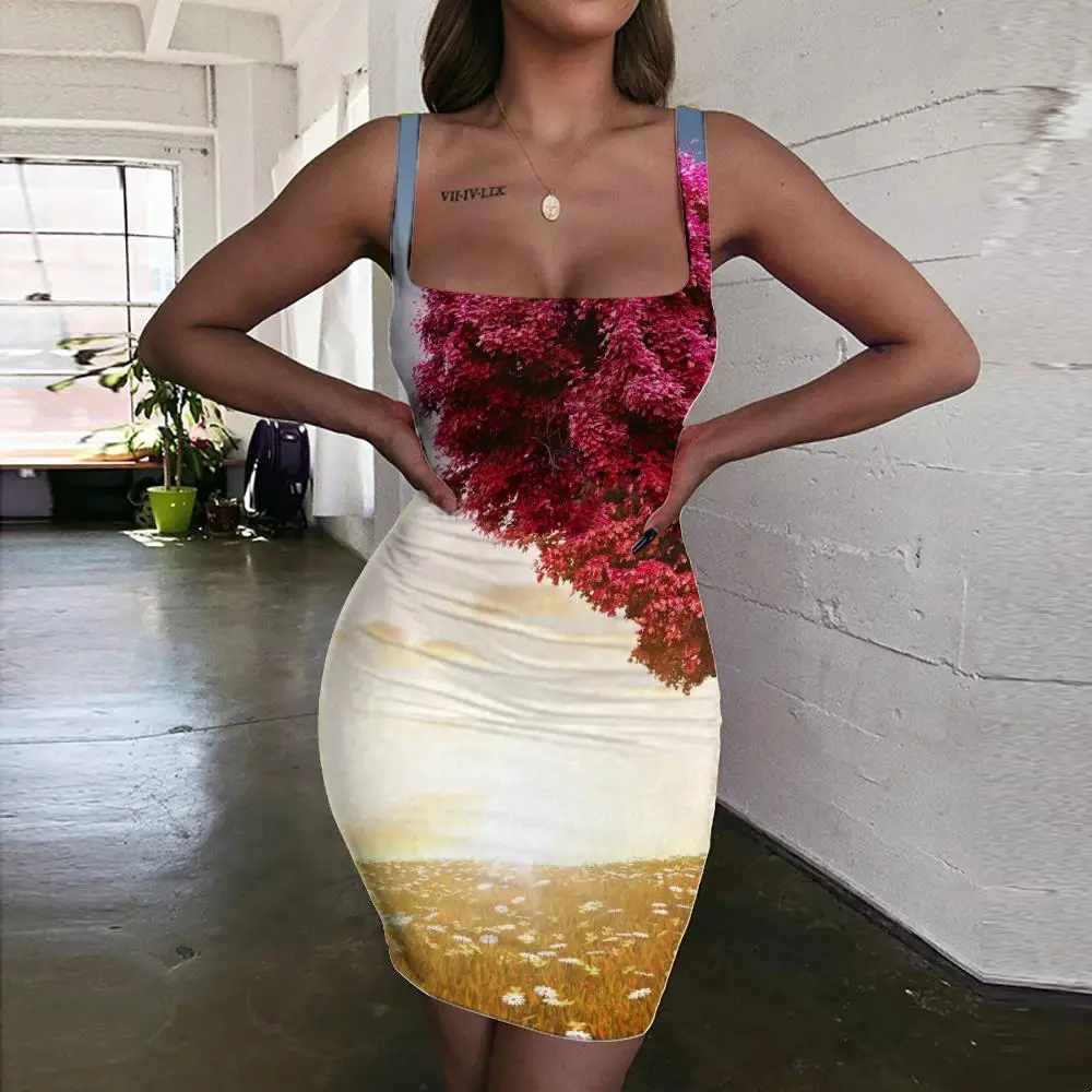 

Женское весеннее Платье С восходом и лямкой на шее