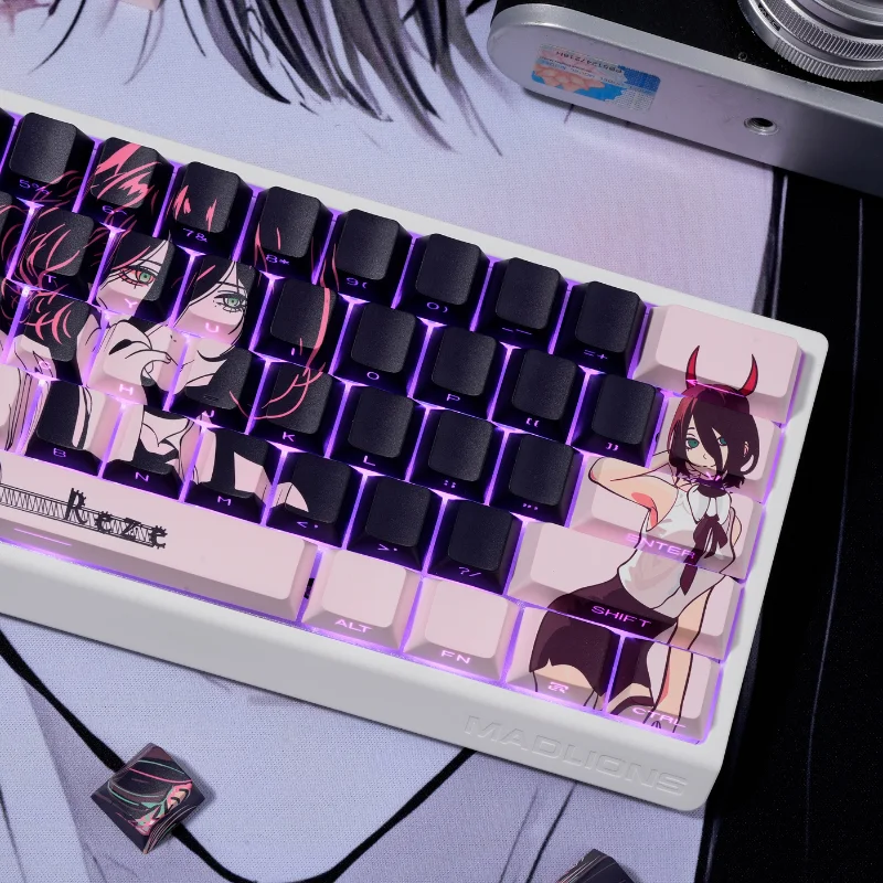Фото 132 клавиши аниме Reze Keycaps Double Shot Полупрозрачный колпачок розового цвета для Cherry Mx Wooting 60he Магнитная ось для механической клавиатуры №3