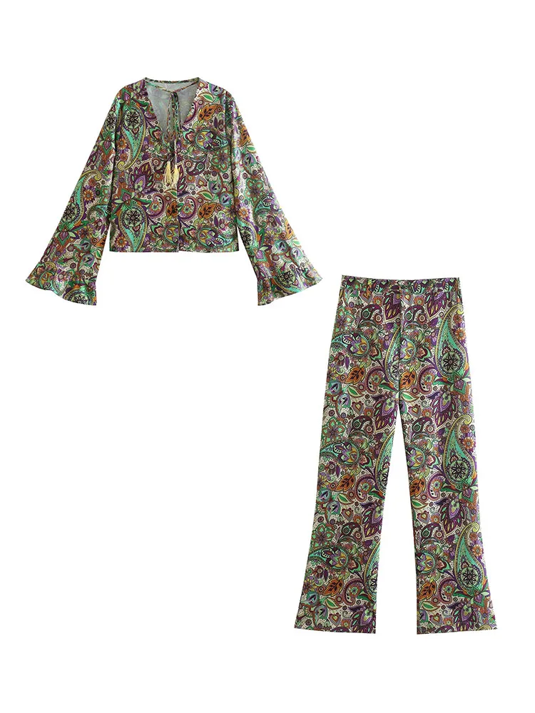 

Модные женские брюки TFMLN 2022, рубашки, блузка с принтом, повседневные топы с цветочным рукавом, женские мягкие брюки с высокой талией, верхняя ...