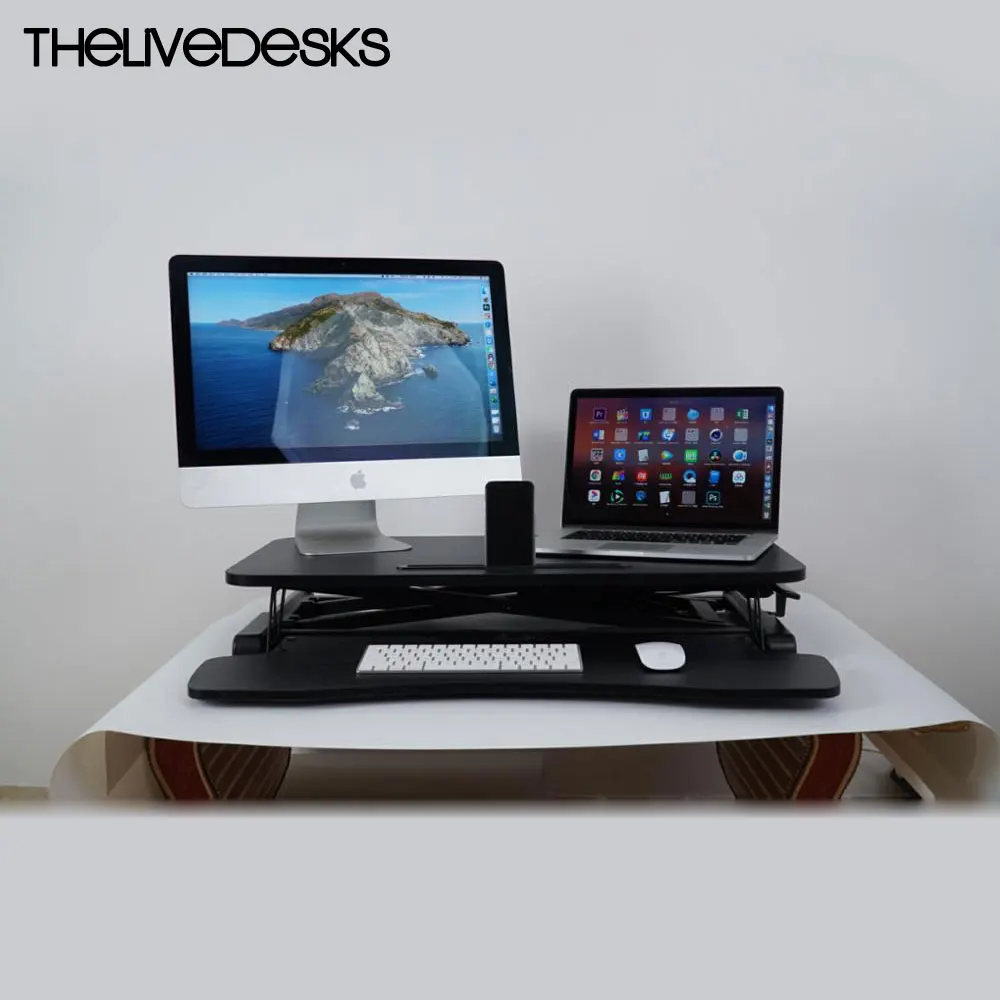

Thelivedesks Adjustable Standing Desk Available Drop Shipping 32 inch Height Monitor Riser Tabletop Sit to Stand Workstation