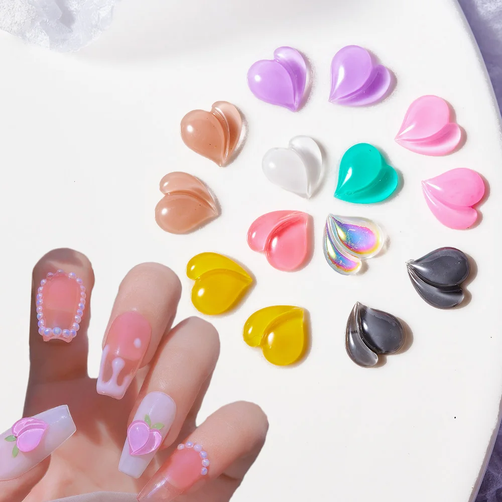 

20Pcs/Bag 8mm Peach Heart Nail Art Charms 3D Kawaii Aurora Symphony Peach Nail Parts Nail Art Decorations Accessories Supplies