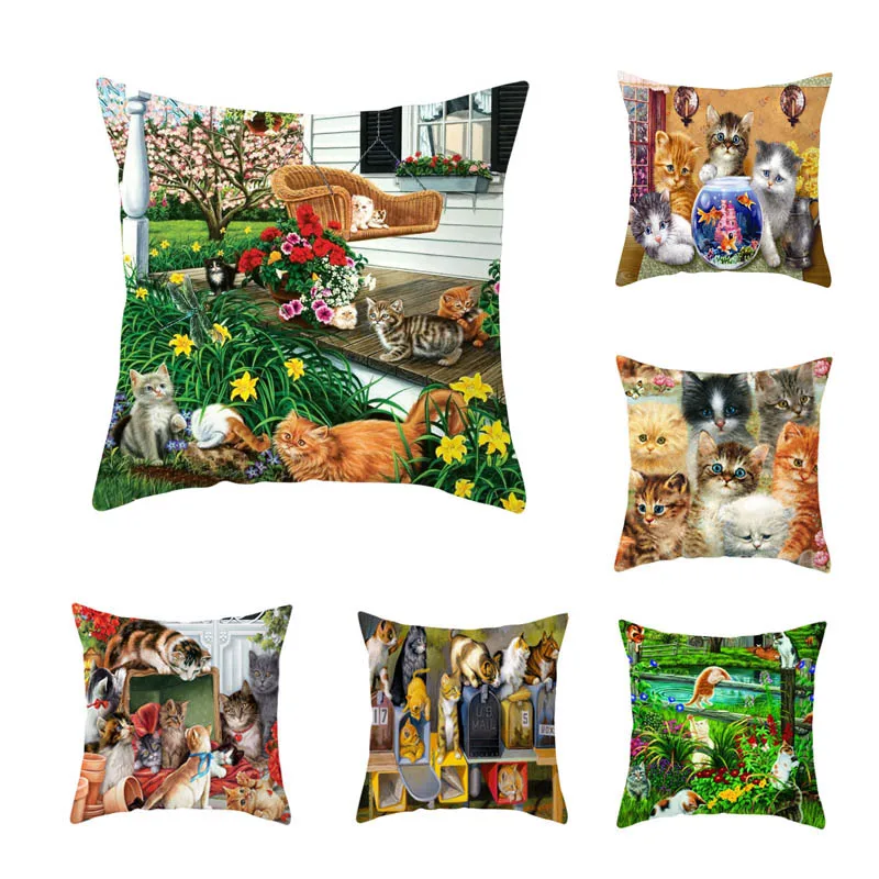 

Bedroom Living Room Sofa Decoration Cute Cat Pattern Pillow Decoration Pillowcase Cat Cartoon Cat Print Pillowcase