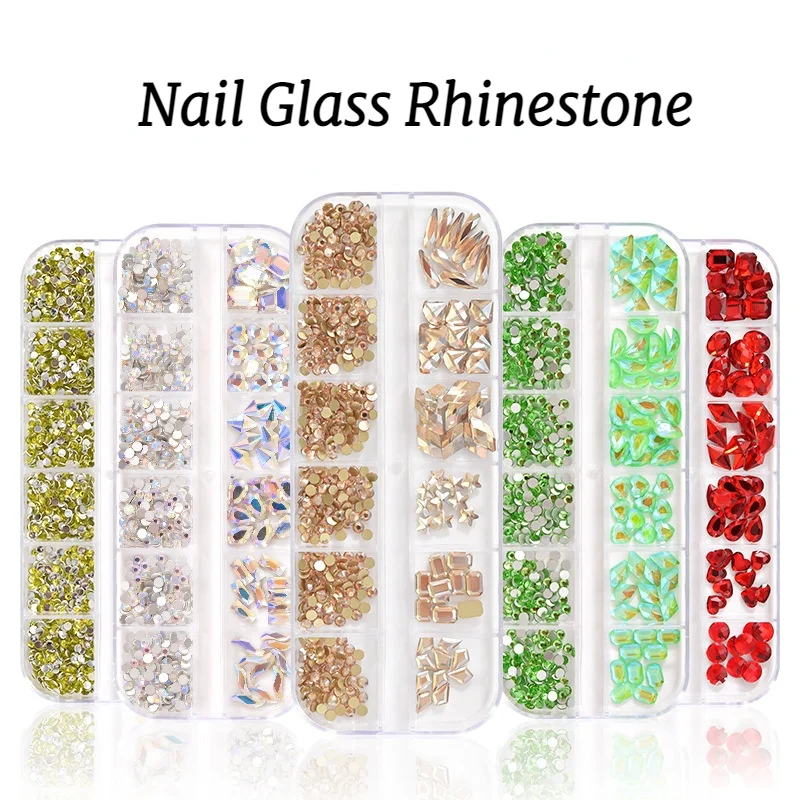 

12Gird коробка Стразы для дизайна ногтей разные размеры Красный ab Горячая фиксация с плоской задней стороной хрустальные алмазные драгоценны...