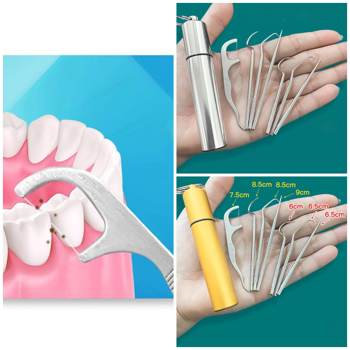 

8pcs/set Toothpick Stainless Steel Oral Cleaning Tooth Flossing Portable Toothpick Floss Teeth Cleaner with Storage Tube