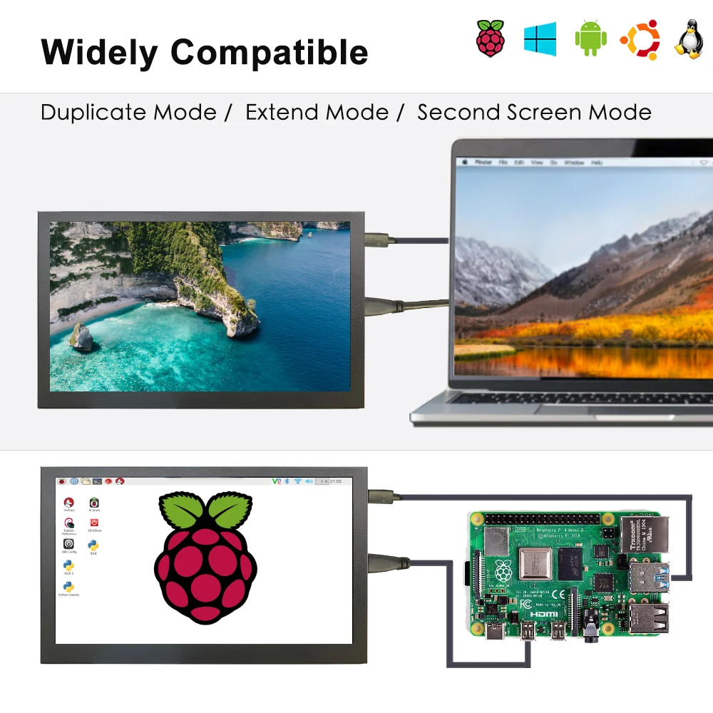 7-дюймовый мини-монитор LESOWN 1024x600 HDMI IPS-экран сенсорный экран 10 1 дюйма широкий
