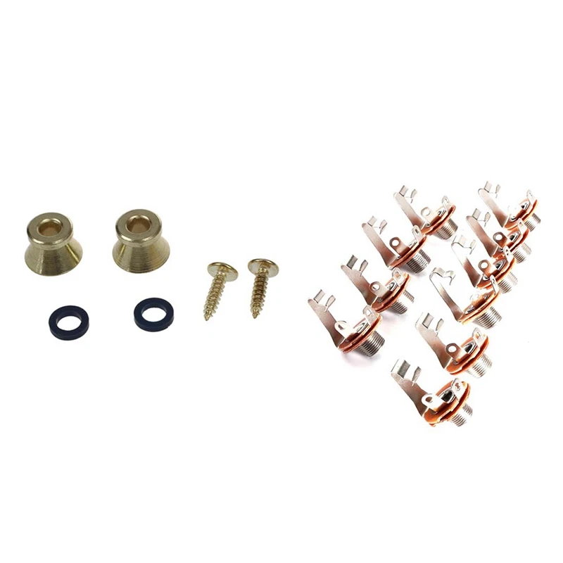 

2 X Electric Acoustic Guitar Bass Strap Button Screw Lock Pins Pegs Pads - Gold With 10 X Mono Input Jack