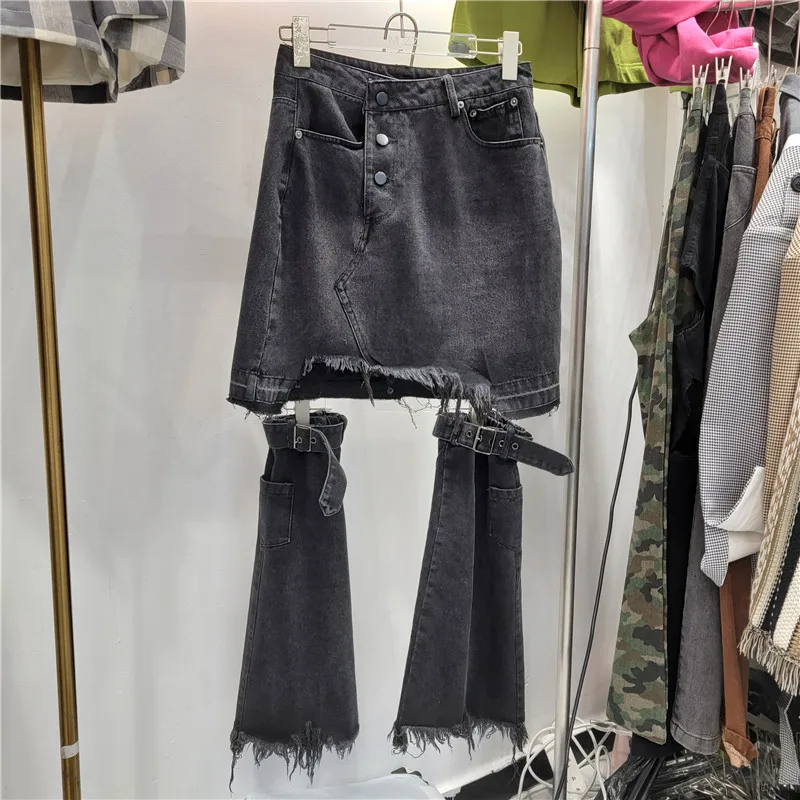 

Streetwear Women Irregular Skirts 2022 Early Autumn New Denim Skirt Hot Girls Fashionable All-Match Leggings Short Skirt Sexy