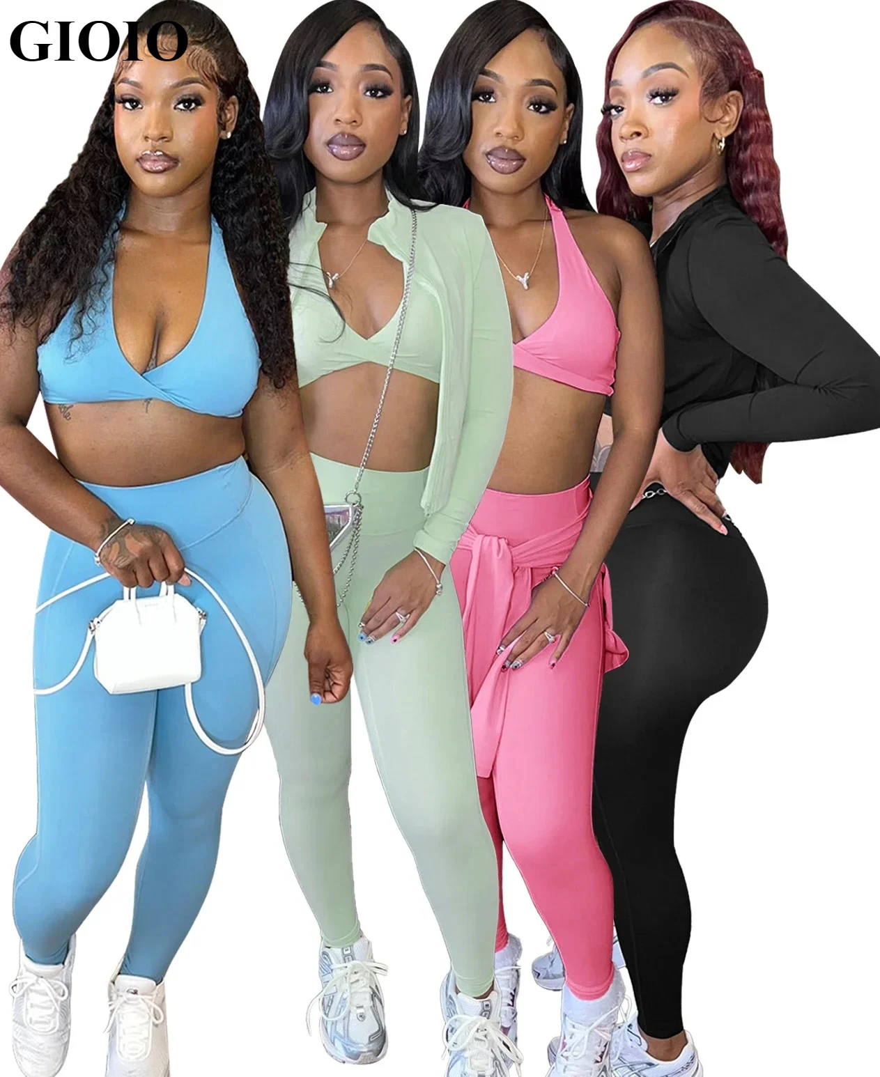 GIOIO комплект из 3 предметов для фитнеса и йоги женский однотонный спортивный