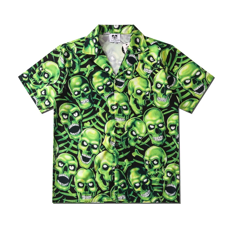 

Fashion Men Oversized Vintage Funny Skulls Printed Shirt 2022Summer New Short Sleeve Beach Shirt Mens Black Shirts Chemise Homme