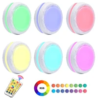 battery operated 16colors led puck lights smart wireless remote control dimmable closet cabinet night light for kitchen bars