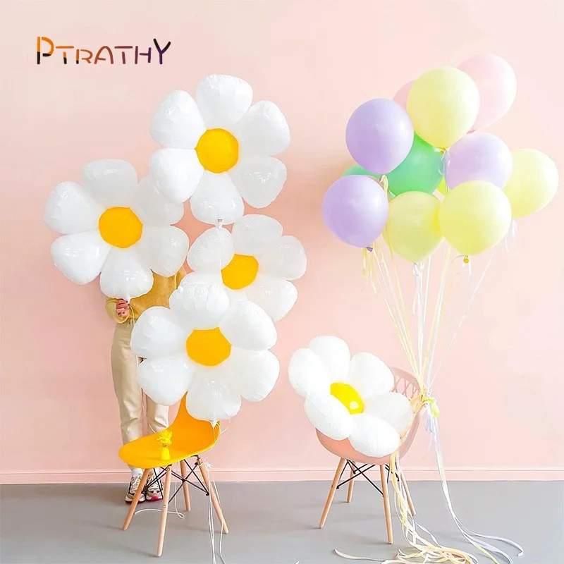 

PTRATHY Daisy Foil Balloons Cute White Daisy Balloons Kids Birthday Gifts Wedding Decorations Flower Room Decors Photo Props