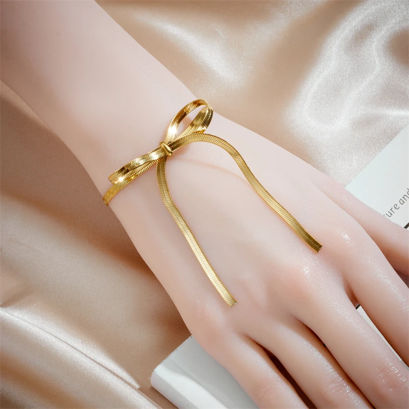 Женский комплект украшений MEYRROYU браслет из нержавеющей стали 316L с золотым бантом