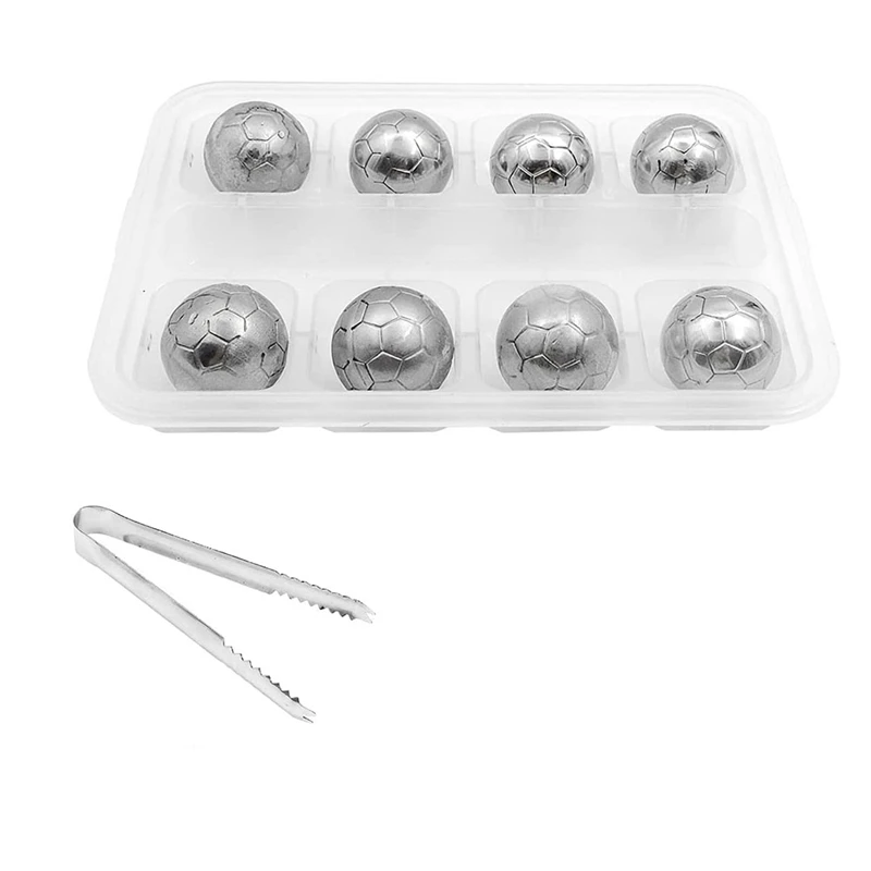 

Soccer Whiskey Stones Stainless Steel Reusable Ice Cubes & Ice Tongs Chilling Rocks For Vodka/Beer Rocks Chilling
