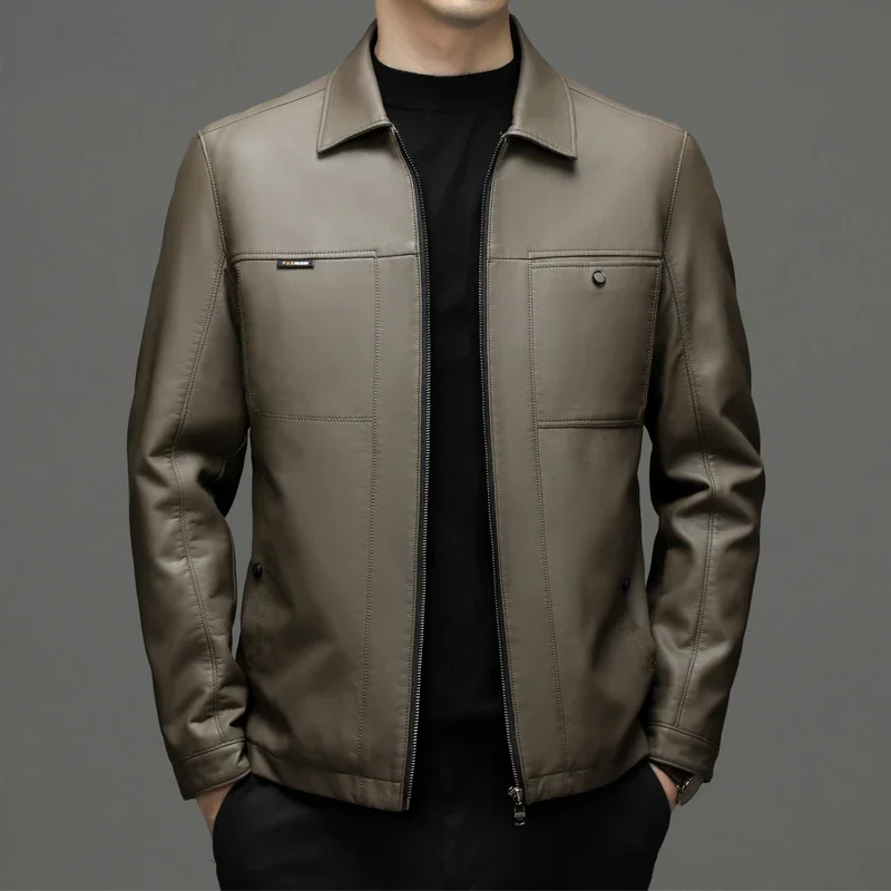 Куртка мужская из натуральной кожи свободный пуховик деловой Повседневный стиль