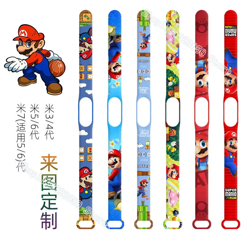 Ремешок для часов Super Mario Mi Band 7/6/5/4/3 умный браслет с рисунком Марио броса сменный