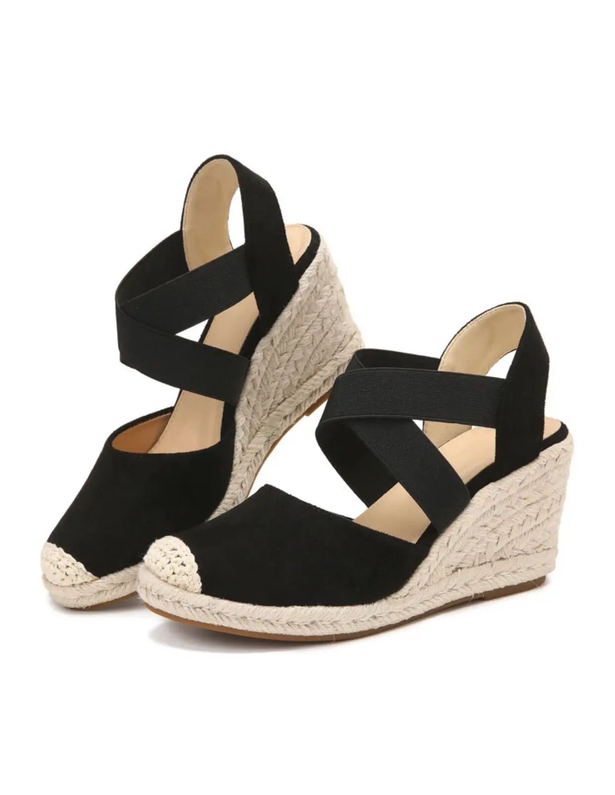 Women's Closed Toe Espadrilles Wedge Sandals, Comfortable Cross Strap Slip On Heels, Casual Outdoor Fabric Shoes