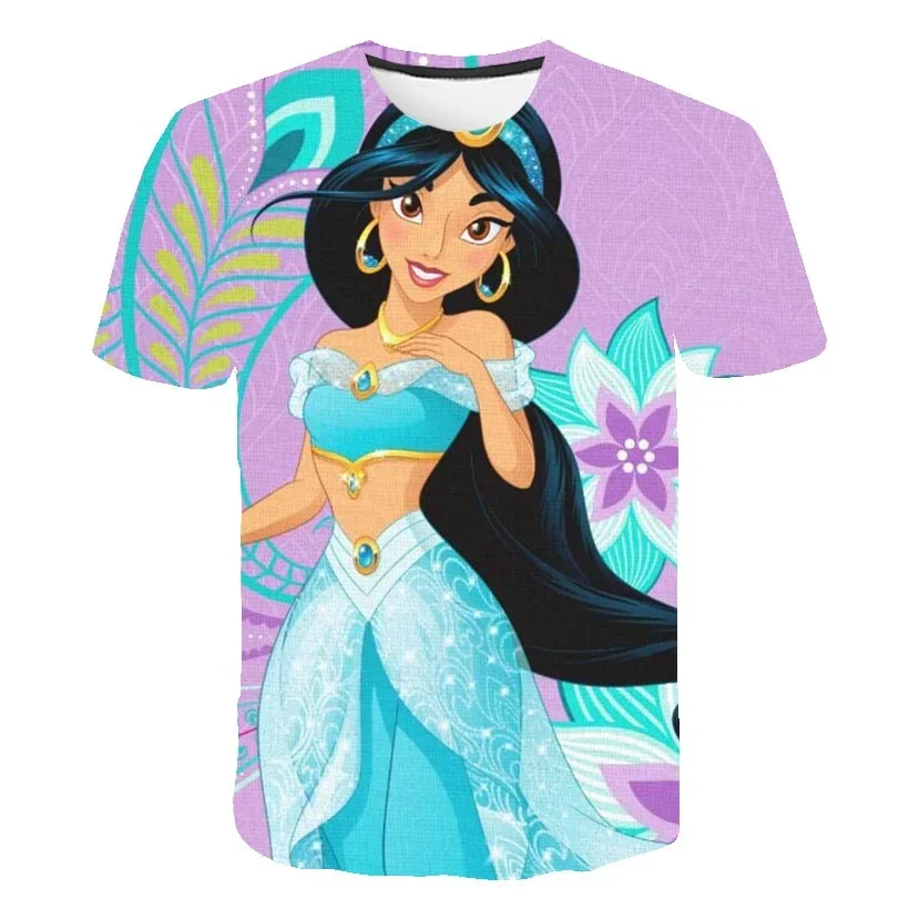 Детские летние футболки с коротким рукавом рисунком принцессы и жасмина
