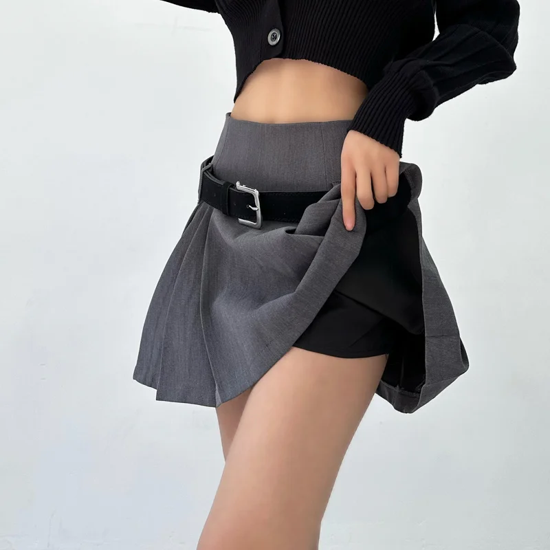 

Spring/Summer New College TVVOVVIN2023 Style High Waistbelt Belt Sexy Pleated Fashion Spicy Girl A-line Short Skirt Female UVHV