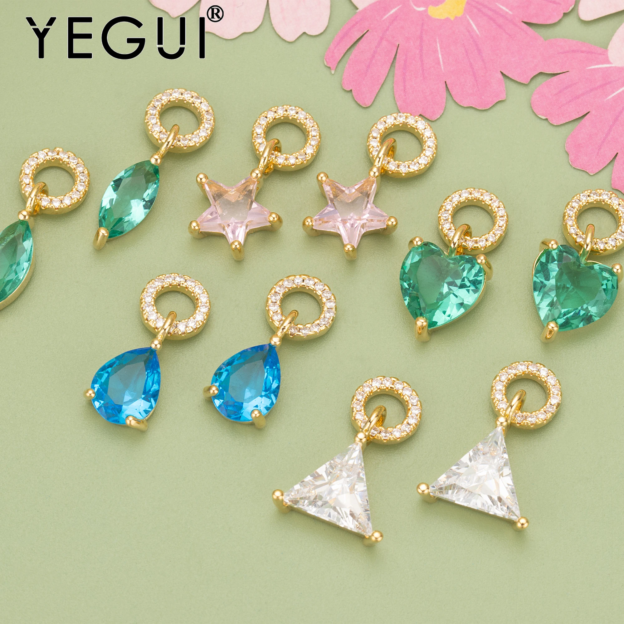 

YEGUI MD01,jewelry accessories,18k gold plated,nickel free,copper,zircons,charms,hand made,jewelry making,diy pendants,6pcs/lot