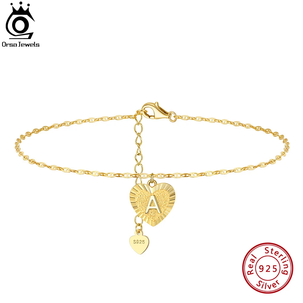 

ORSA JEWELS 925 Sterling Silver Mariner Chain Letter Initial Anklets Fashion Initial Heart Ankle Bracelet for Women Jewelry SA32