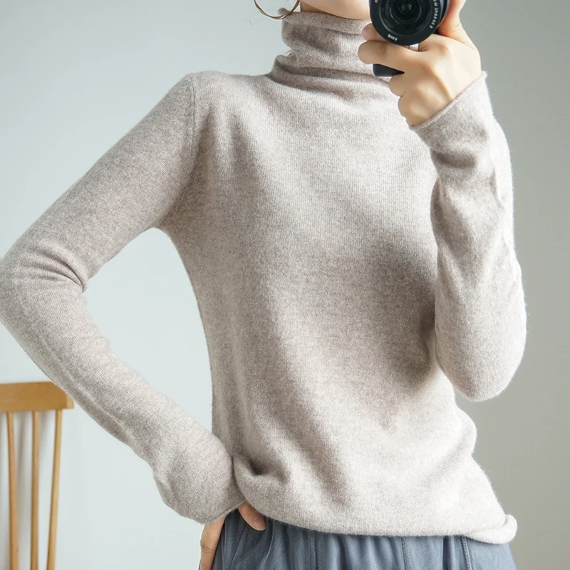 

Smpevrg 100% Wool Knitted Women Sweaters And Pullovers Long Sleeve Turtleneck Warn Female Pullover Knit Tops Jumper Clothes Wild