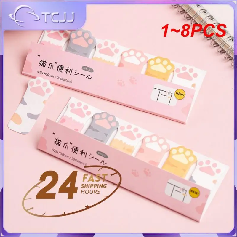 

1~8PCS Kawaii Stationery Cartoon Cat Paw Memo Pad Bookmark Flags Index Tab Sticky Notes Label Paper Stickers