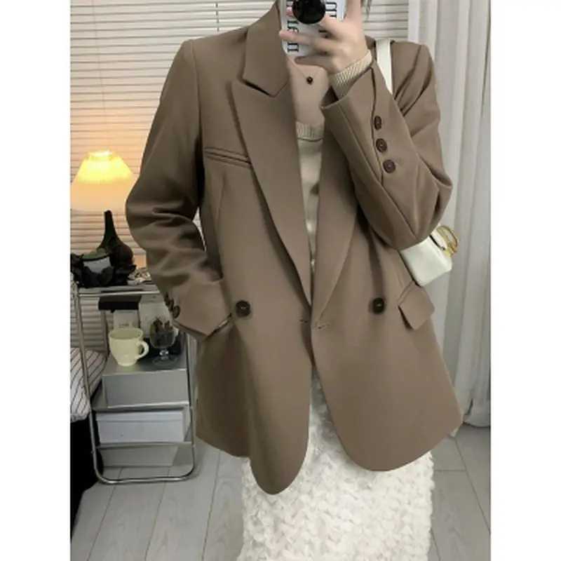 

UNXX 2023 Women Double Breasted Blazer Office Lady Loose Classic Coat Suit Jacket Female Chic Outwear Outfits Femme Blazer Women